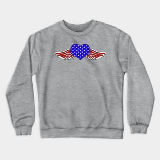 US Flag Red White and Blue heart Wings Crewneck Sweatshirt